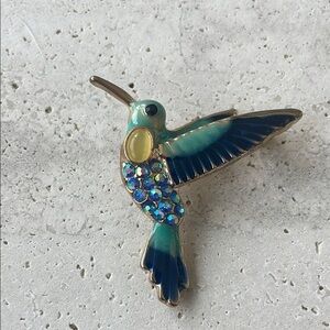 Macy's Blue and Green Hummingbird Brooch with Enamel Finish